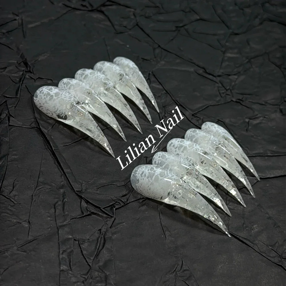 10Pcs Spice Girl Colorful Handmade Full Cover False Nail Y2K Long Dragon Shape Claw Cat Eyes Gradients Reusable Press On Nails
