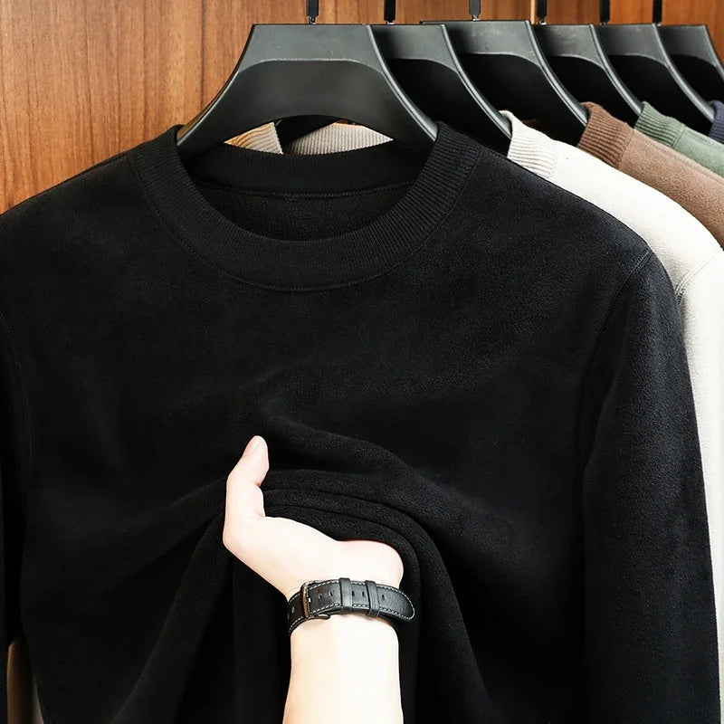 Autumn and Winter Men's Velvet Hoodie Long Sleeve Round