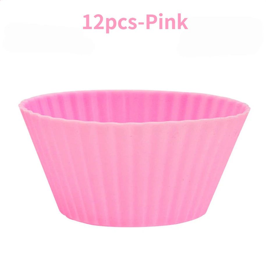 12pcs/Set Silicone Cake Mold Round Shaped DIY Cake Decorating Tools Muffin Cupcake Baking Molds Kitchen Cooking Bakeware Maker