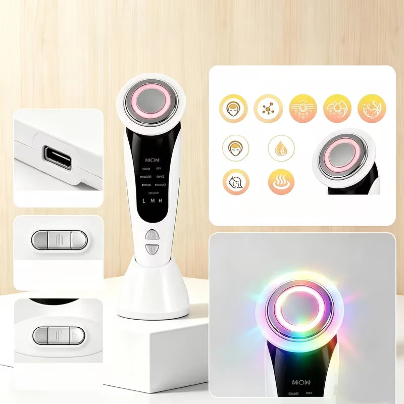 Cloud Prime 7 In 1 Facial And Neck Beauty Device 7 Modes LED Facial Skin Massager, 3 Adjustable Strengths Skincare Massage Tool With Vibration For Christmas And New Year Gifts