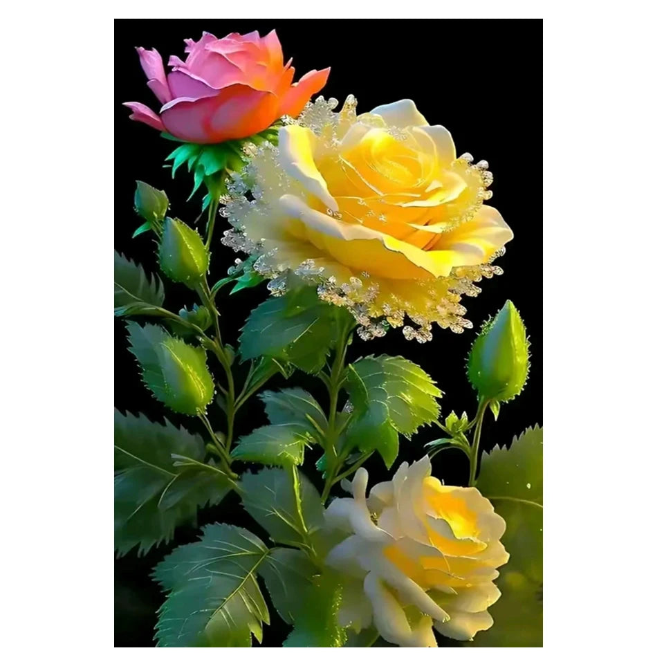 Fairy Dust AB Diy 5D Diamond Painting New Arrival 2024 Gold color Roses Full Mosaic Cross stitch Embroidery Flowers Home Decor