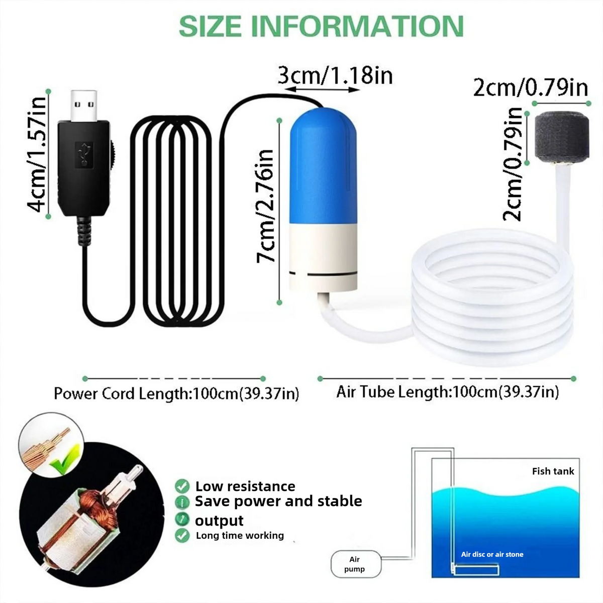Aquarium Oxygen Air Pump Fish Tank USB Silent Air