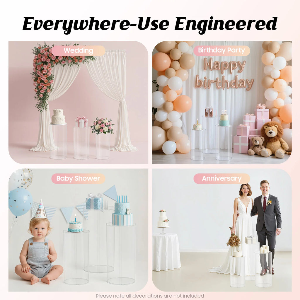 Metal Cylinder Pedestal Cake Display Set, 3 Piece