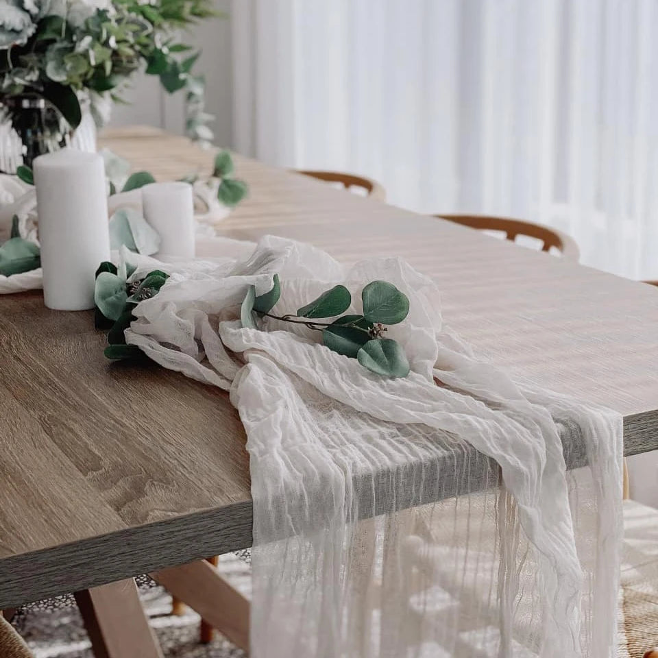 Wedding Pink Gauze Table Runner Semi-Sheer Vintage Cheesecloth Table Setting Dining Party Christmas Banquets Arches Cake Decor