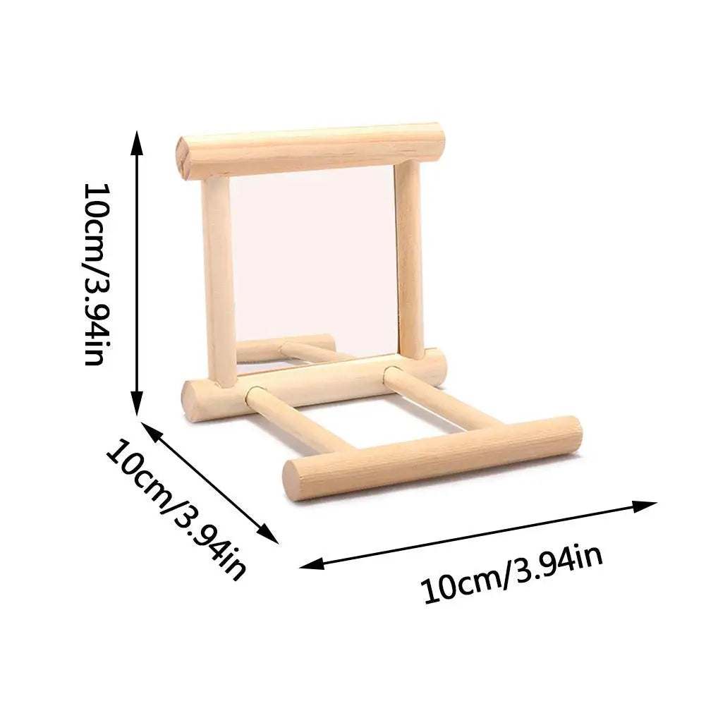 Bird Wooden Mirror Hanging Swing Interactive Play Toys for Parrot Budgies Parakeet Cockatiel Conure Lovebird Cage Accessories