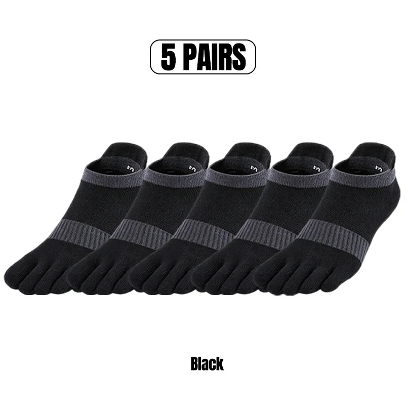 1/5 Pairs Men's Mesh Toe Socks Color Block Striped Low Cut Five Finger Running Sport Socks Breathable Anti-Bacterial Toe Socks