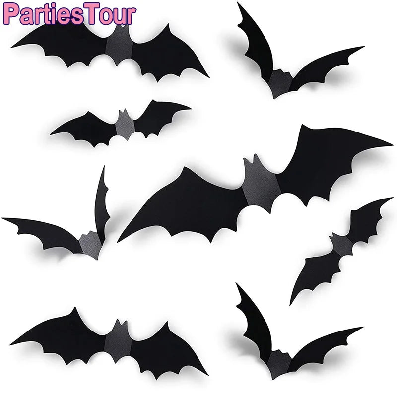 Pack 3D Halloween Hanging Bats Wall Stickers DIY Bat