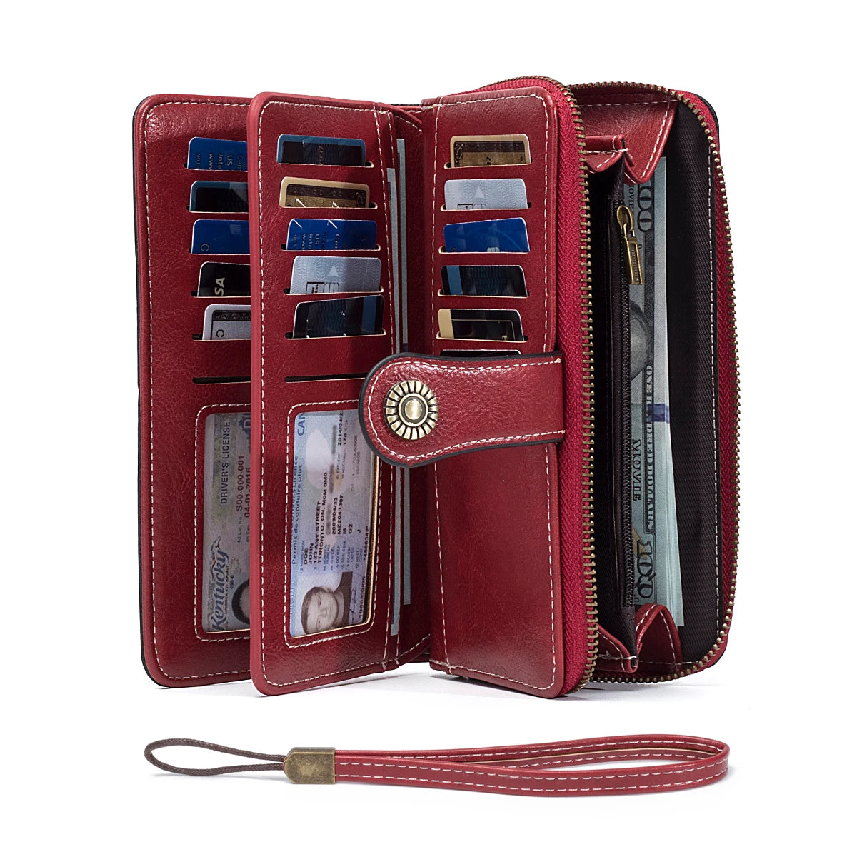 Rfid Anti-Theft Wallet for Men and Women, European and American Retro Leather Long Wallet Clutch, Oil-Waxed Leather Hollow-Out Multi-Card Slot Wallet, Large Capacity Zipper 70% off Clutch Bag, Card Holder Coin Purse Wallet Ha