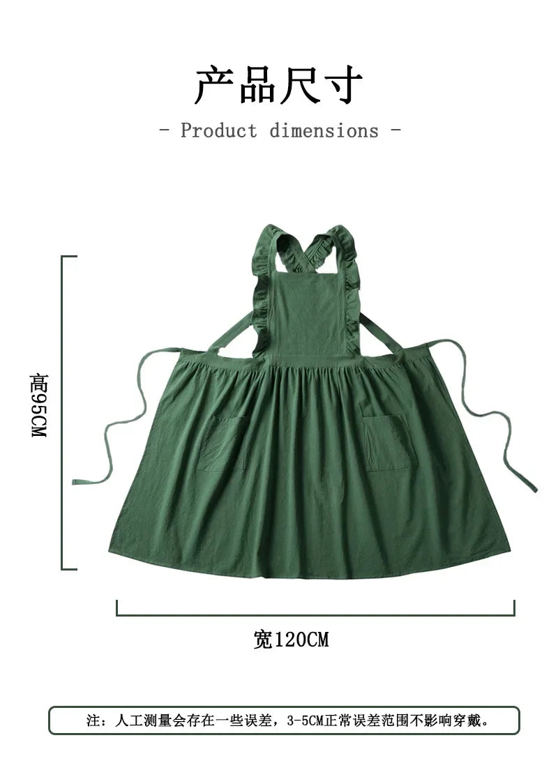 Japanese Korean Flouncing Kitchen Coffee Shop Working Falbala Apron kawaii Home Cotton Linen Pinafore with Lotus Leaf Lace