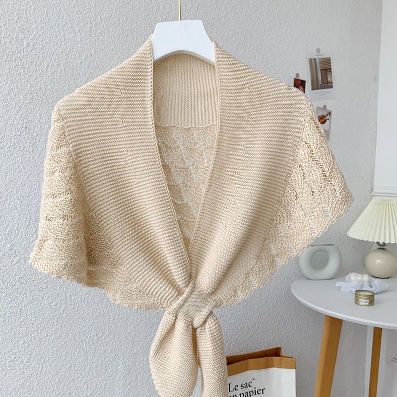 Winter Warmer Solid Color Blouse Cover Shoulder Korean Cape Fake Collars Knotted Scarf Thick Muffler Women Knitted Shawl Scarf