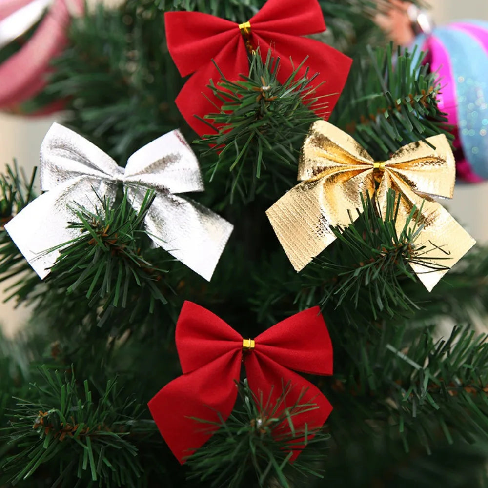 1 Card 12Pcs 5.5cm Christmas Bow for Christmas Tree Christmas New Year Carnival Party Home Decoration Pendant