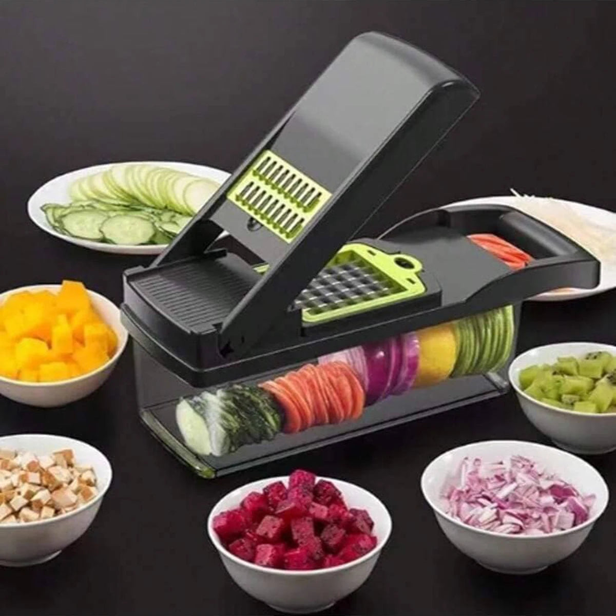 16 in 1 Multifunctional Vegetable Chopper, Onion Dicer Fruit Slicer, Potato Cutter with Storage Container, Kitchen Gadget for Fast Meal Prep, Vegetable Cutting Accessories