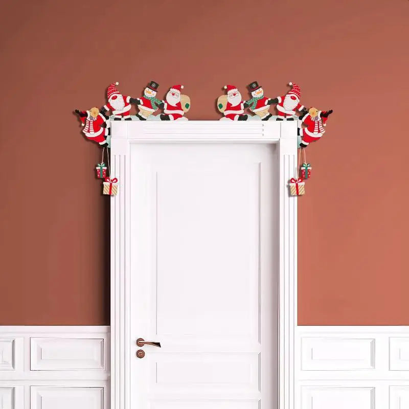 New#Wooden Christmas Door Frame Corner Decor With Santa Snowman Reindeer Design Hanging Gift Pendants For Home Xmas Decoration