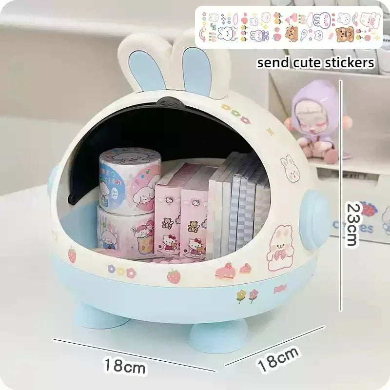 Desktop Rabbit Storage Box Desk Organizer Bin Cute Student Girls Hair Accessories Stationary Storage Kawaii Korean Storage Rack