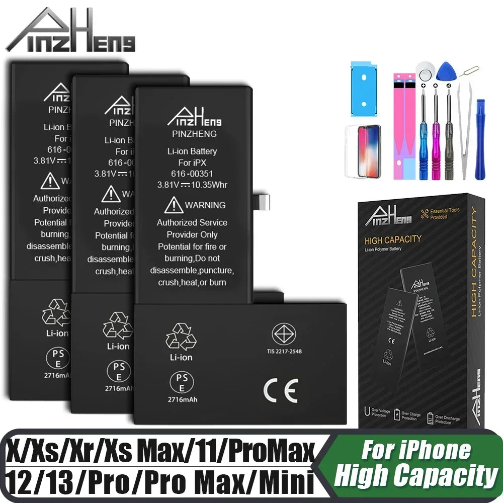 PINZHENG Battery For iPhone X XR XS 11 12