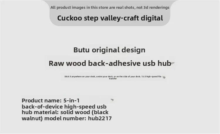 Black Walnut Wood USB Hub Under Desk Organizer Premium Desktop Riser Accessory with 3.0 Ports Multi-Device Charging Station