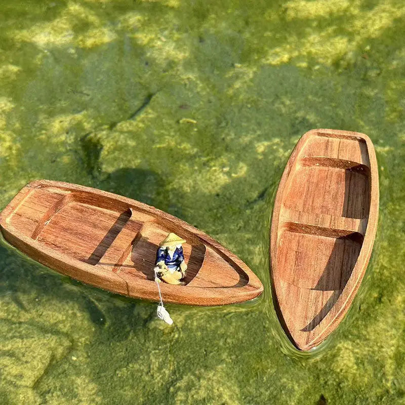 Handmade Wooden Boat Decoration Mini Floating Boat Model Landscaping Fishing Boat Fish Tank Pond Decoration Aquarium Accessories