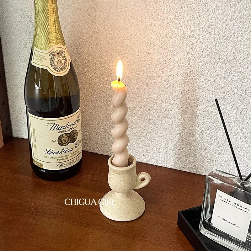 Ceramic Candle Holder Retro Plain Ceramic Aromatherapy Candlestick Photo Props Nordic Home Decoration Ornament