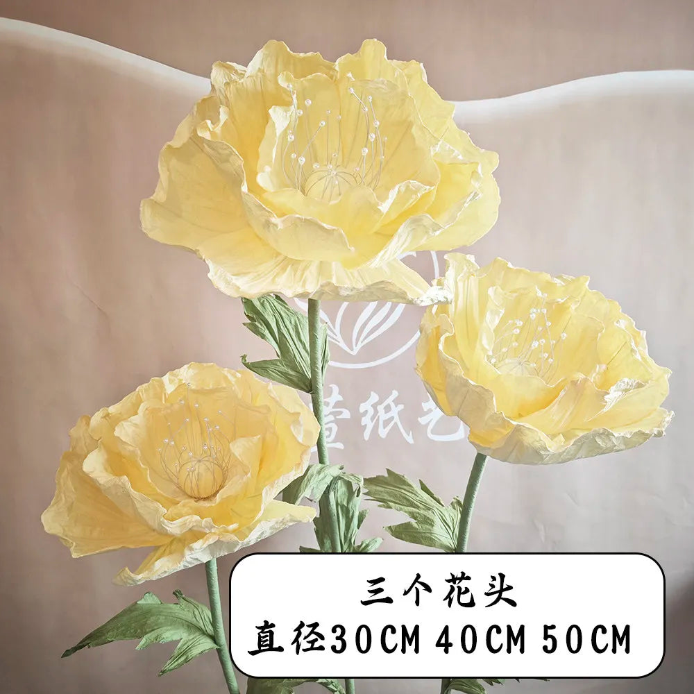 Wedding Props Artificial Giant Poppy Paper Flower Wedding Road Guide Floral Birthday Party Backdrop Decor Stage Window Display