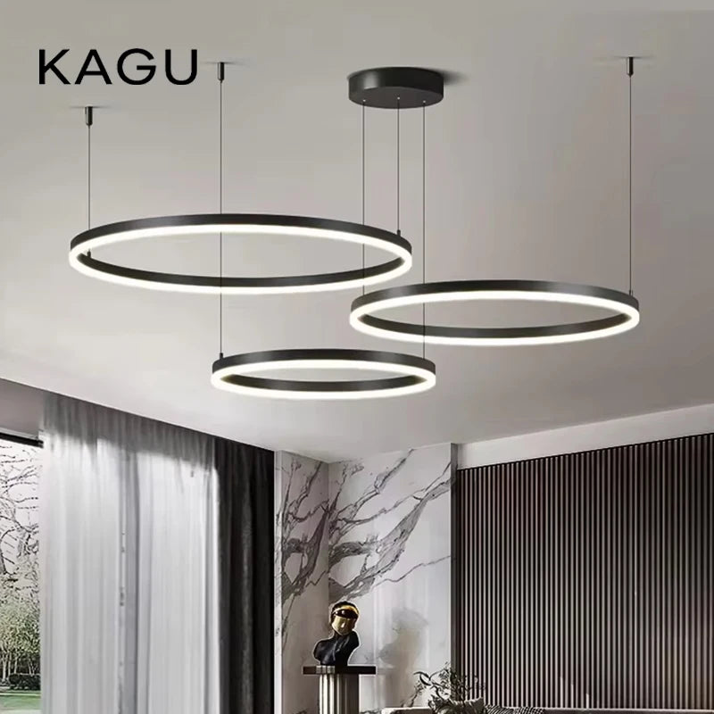 Minimalist Modern LED Chandelier Brushed Gold Black Ceiling Rings