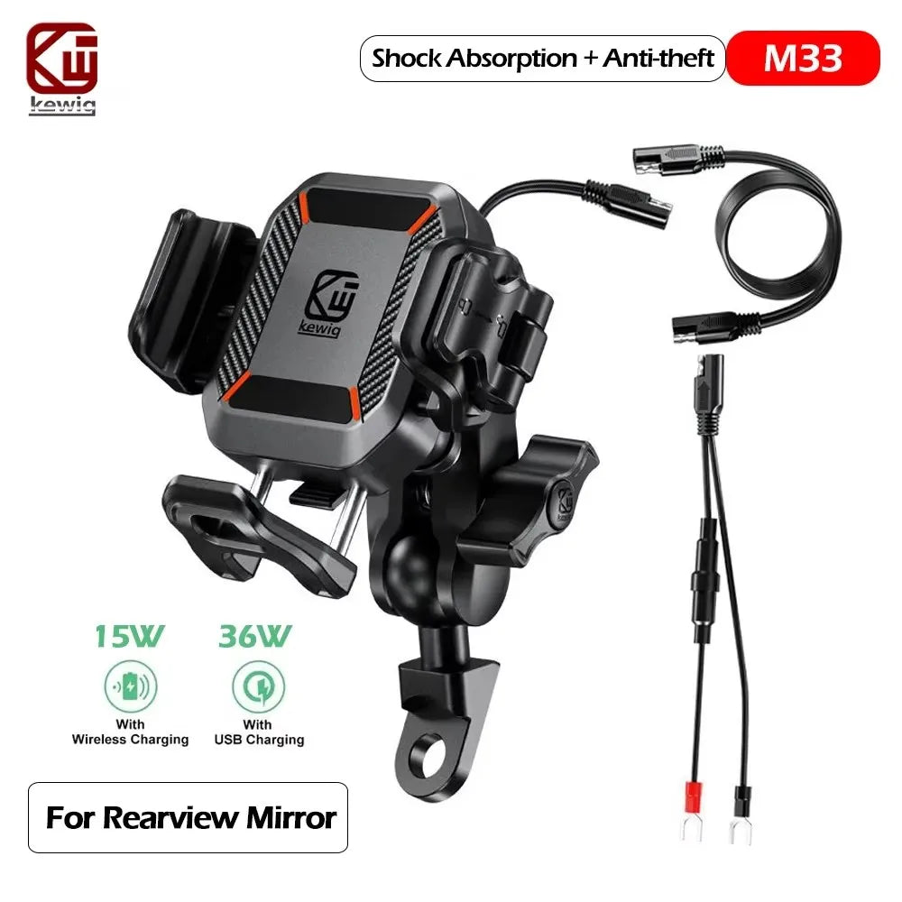 Upgraded Motorcycle Phone Holder 15W Wireless Charger QC3.0 USB Fast Charging Moto Handlebar Bracket GPS Shockproof Stand