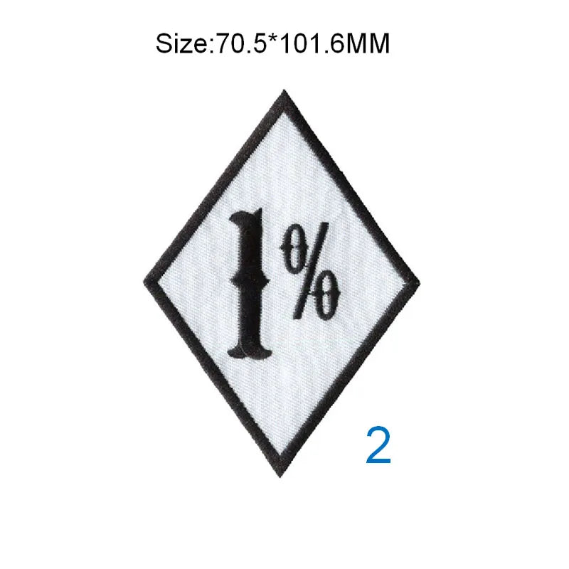One Percent 70.5MM Wide Rhombus Embroidered Patches Rockers for Motorcycle Clubs Iron on or Sew on Backing of Jacket