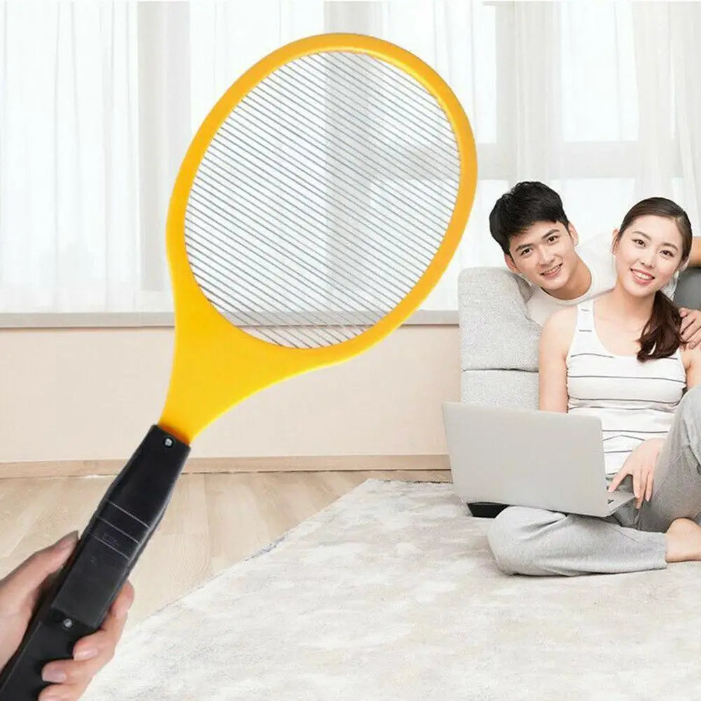 1pc Yellow Electric Mosquito Swatter Steel Mesh Stripes 1500-2000V High Voltage Powerful Shoc Kitchen Home Camping