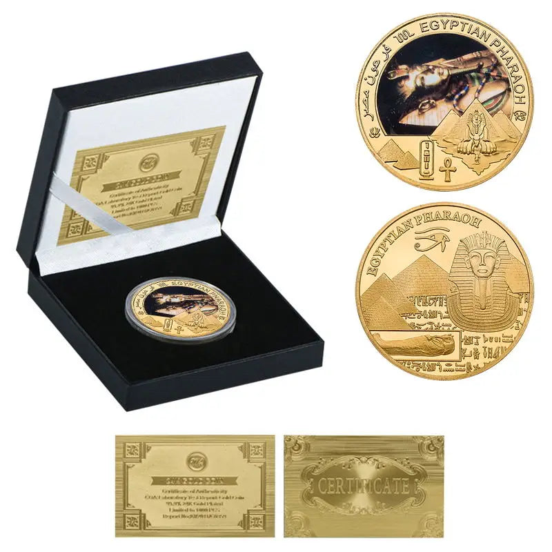 Egyptian Pharaoh Gold Plated Commemorative Coin Egypt Challenge Coin Art Craft Souvenir Business Gift for Collection Home Decor