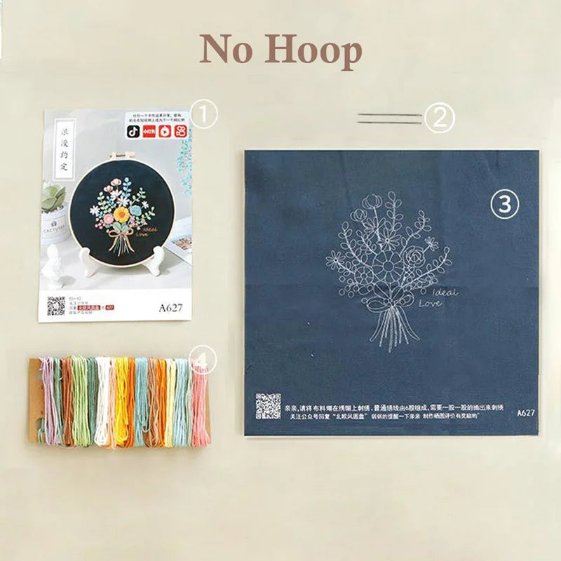 Embroidery Kit for Christmas DIY Wreath Printed Pattern Flower Cross Stitch Set Needlework Hoop Handmade Sewing Art Craft Kit