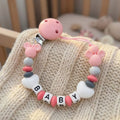 Custom Baby Name Pacifier Holder Blue Heart Silicone Beads
