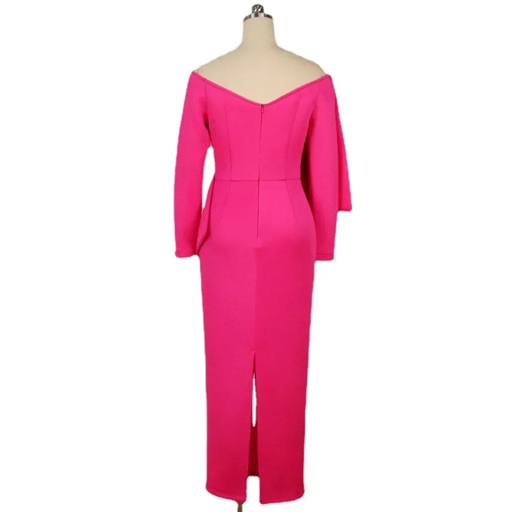 Deep V Bow Dress for Women High-waisted Fashion Female Slit Long Dresses Butt Wrap Party Plus-size Women's Clothing Vestidoes