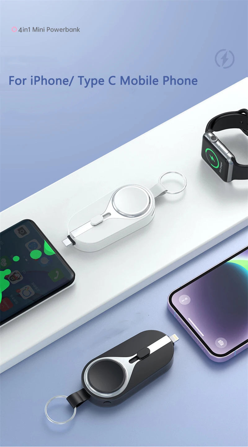 Mini Solar Power Bank 3000mAh Wireless Charger for Apple Watch 8 7 6 5 External Battery Charger for iPhone Samsung Huawei Xiaomi