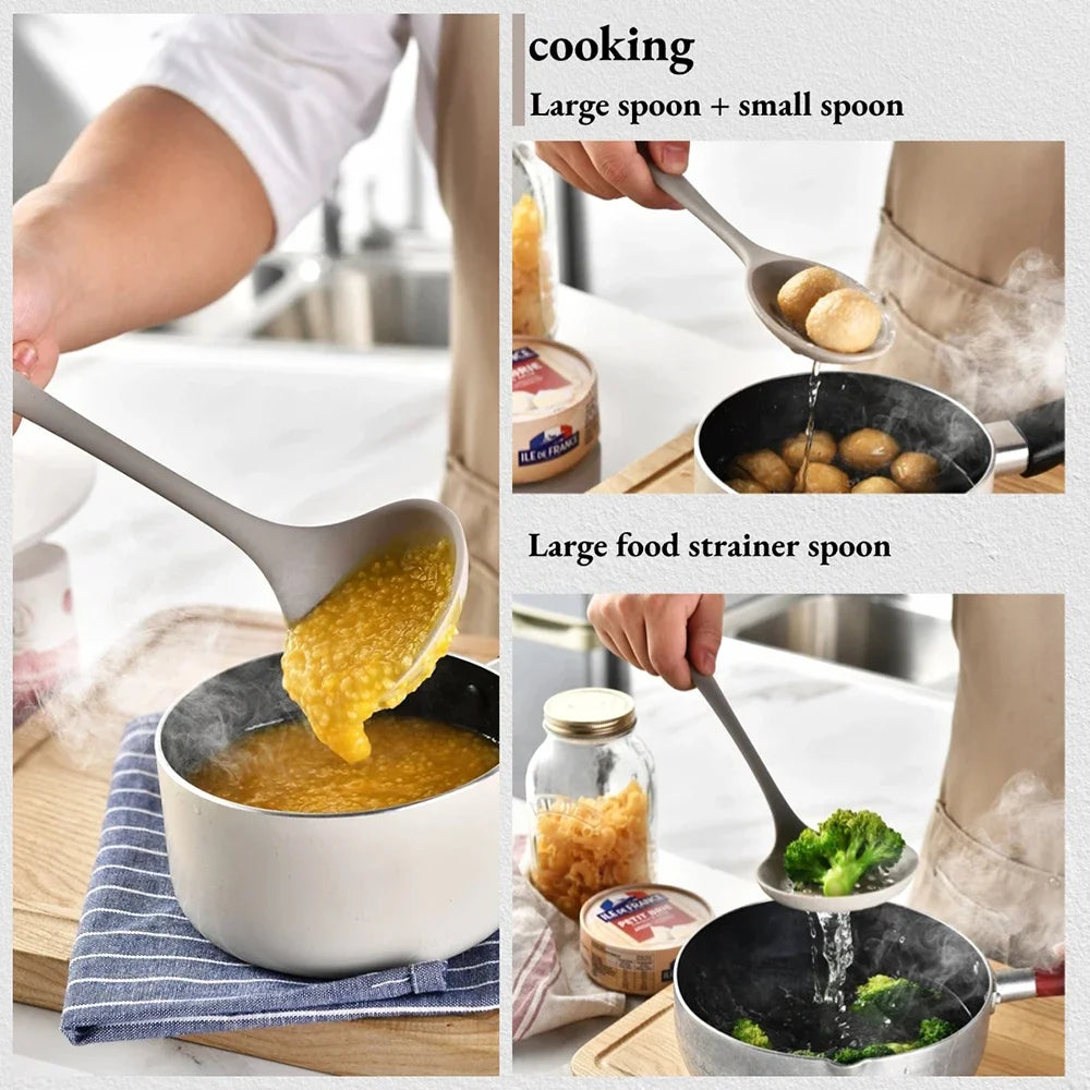 15pcs Khaki Food Grade Silicone Kitchen Cookware Utensils Turner