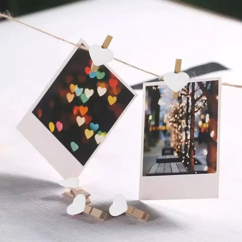 50pcs white Heart Love Wooden Clothes Photo Paper Peg Pin Mini Clothespin Postcard Clips Home Wedding Decoration Stationery