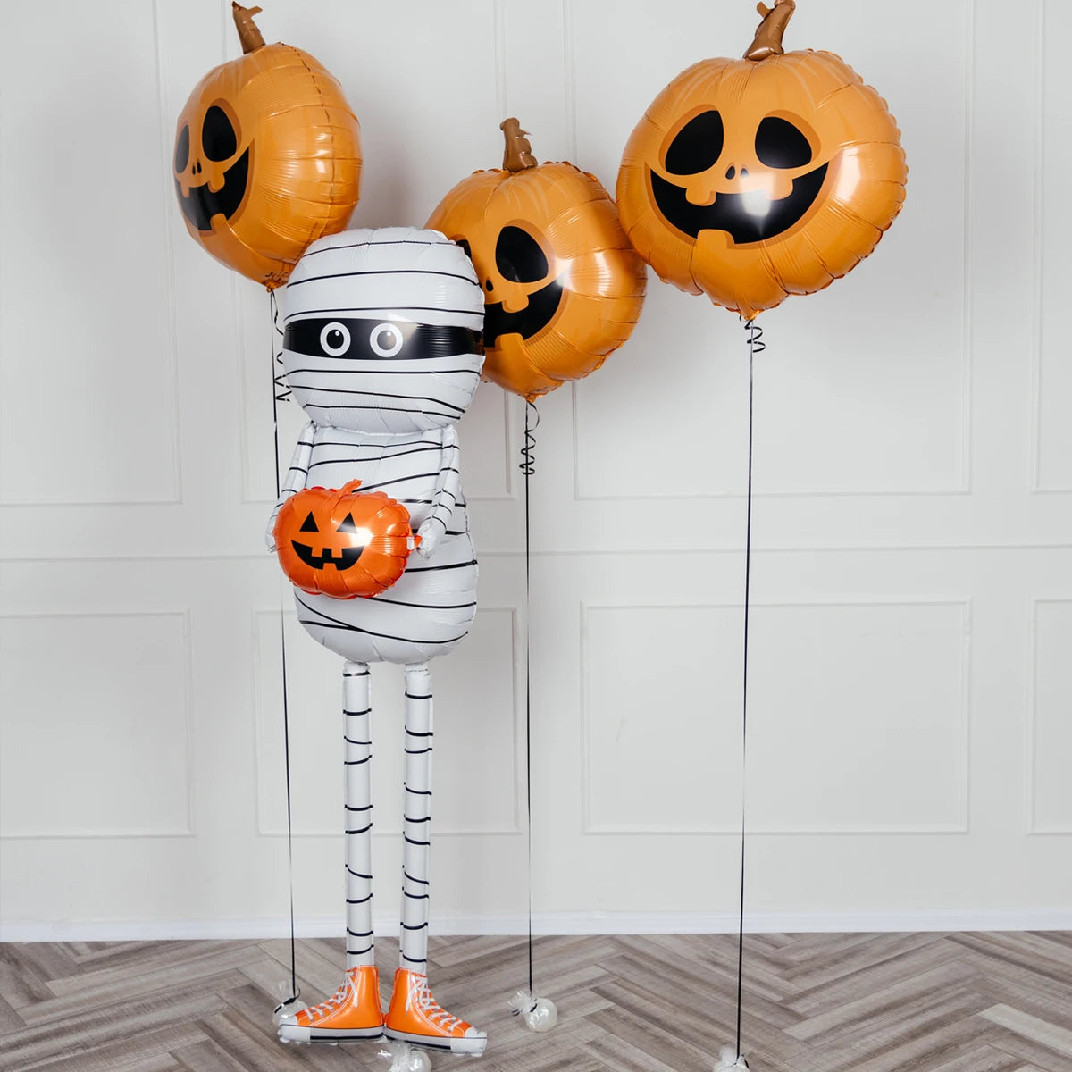 Handheld Pumpkin Mummy Aluminum Film Balloon White Orange Shaped Mummy Balloon Halloween Decoration Trick Party Decoration