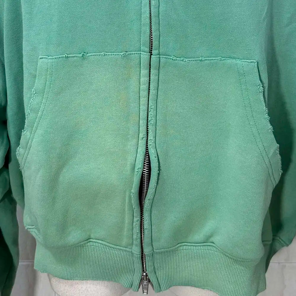 PFNW American Washed Vintage Zipper Cardigan Hooded Sweatshirt Loose Causal Men's Trendy Outerwear Oversized Tops New 28W5522