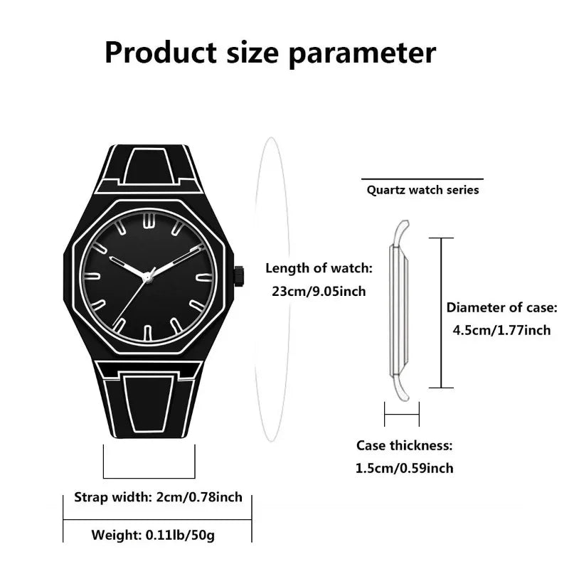2D Sketch Line Men's Watch Fashion Minimalist Dial Silicone Strap