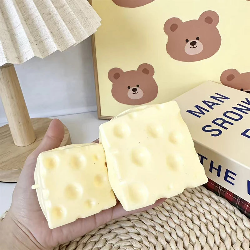 Giant Cheese Cube Squeezing Ball 7cm Ultra-thin Cheese Flour Ball Plastic Kneading Music TPR Decompression Toy Room Decoration