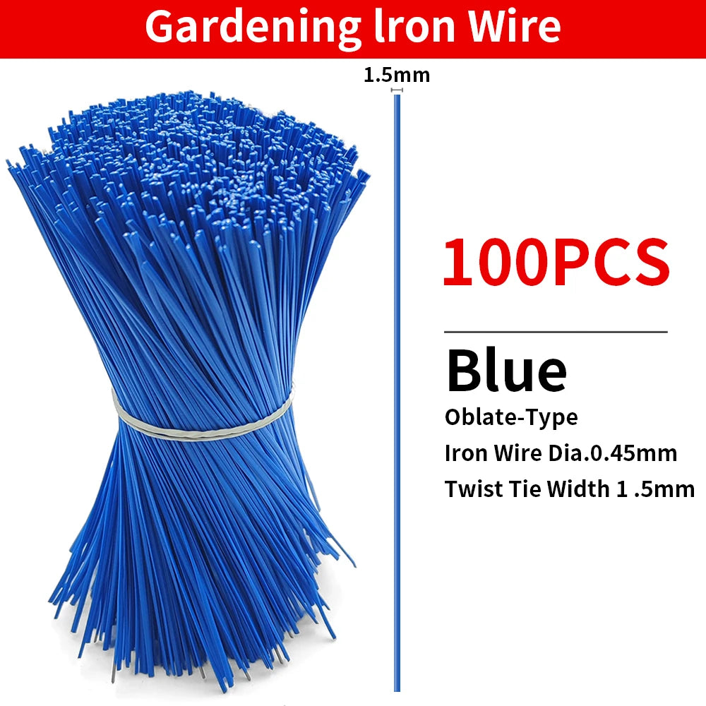 100PCS Gardening Cable Ties Reusable Oblate Iron Wire Twist Tie for Flower Plant Climbing Vines Multifunction Coated Fix Strings