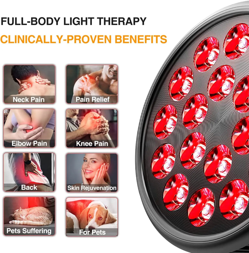 E27 LED Red 54W Light Therapy Lamp 660nm&850nm Infrared Bulb for Skin Care Pain Relief 360° Adjustable