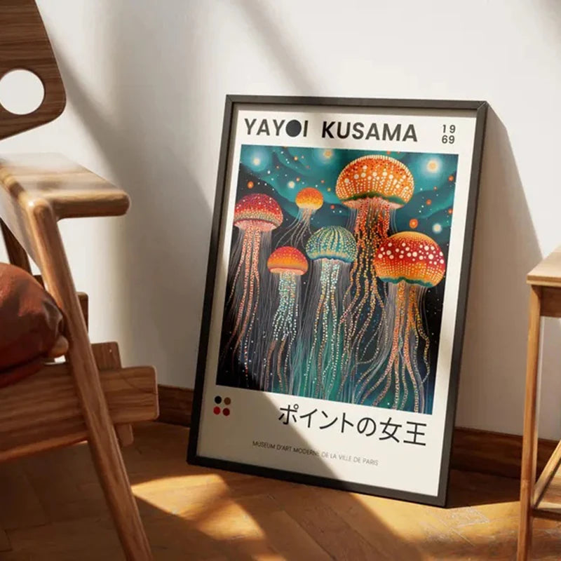 Yayoi Kusama Canvas Poster Jellyfish Art,Inspiaration Kusama,Abstract Wall Art,Japanese Print,Psychedelic Dots,Colorful Decor,