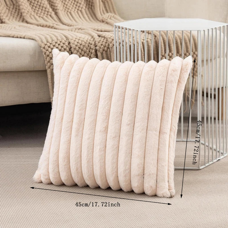 Artificial Rabbit Fur Square Cushion Cover Simple Stripe Super Soft Pillowcase 45x45 Cm Sofa Decorative Cushion Cover
