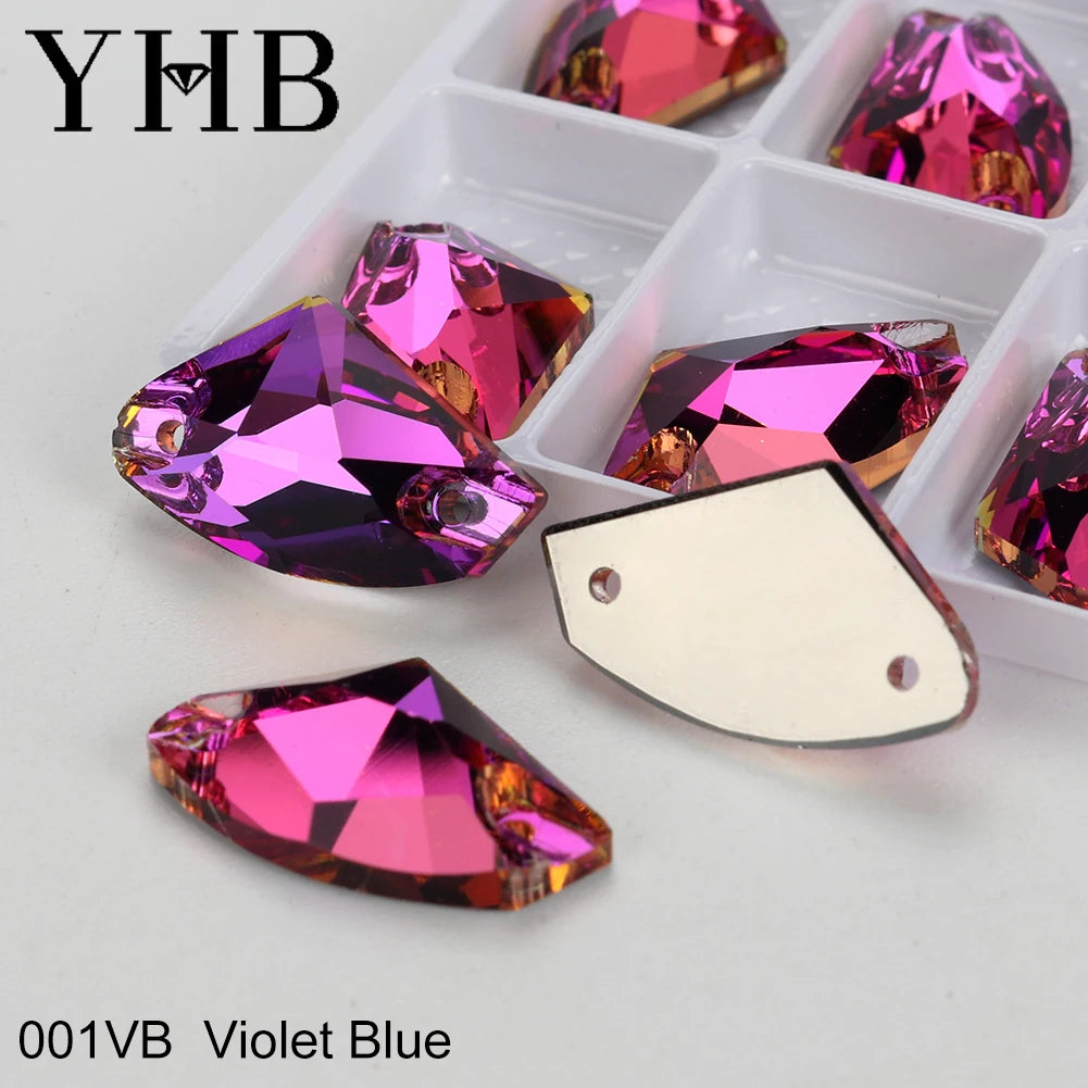 YHB Top Quality Galactic Axe Glass Crystal AB Moonlight Sewing Stones Flatback Sew on Rhinestones For Garment Clothes Bags
