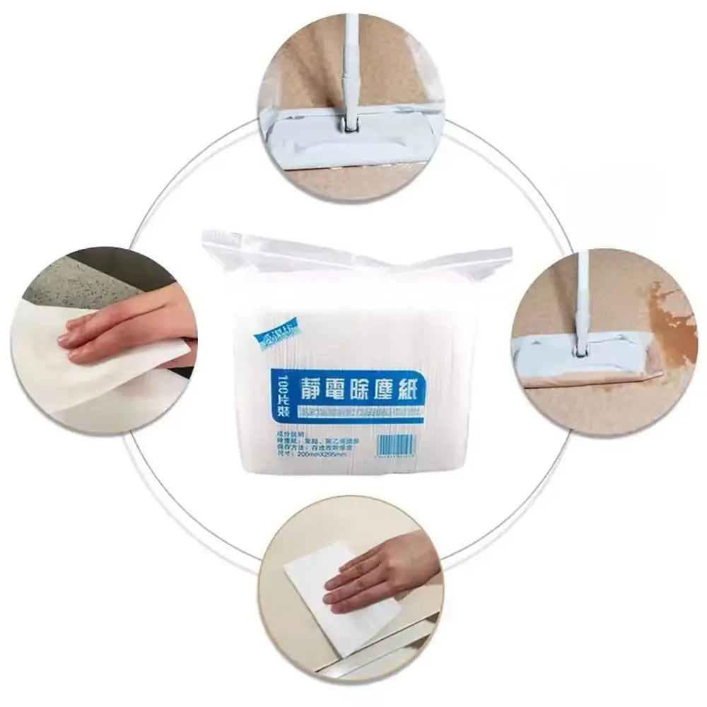100Pcs 30x20cm Disposable Electrostatic Dust Removal Mop Paper Home Cleaning Wipes Tiles Cleaning Cloth Accessories
