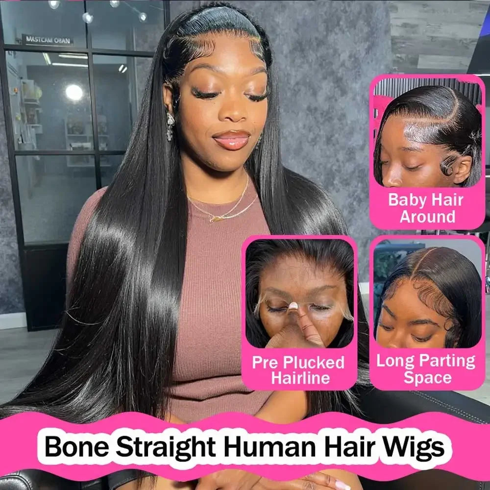 16-40 Inch 13x6 Lace Front Wigs Brazilian Human Hair Pre Plucked Straight Glueless Wig HD Transparent Remy Hair Lace Front Wig