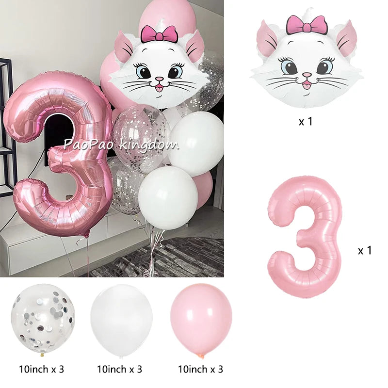 1 Set Marie Cat Theme Balloons Kids Happy Birthday Party Decor Latex Foil Balloons Baby Shower Girl Toys Gift