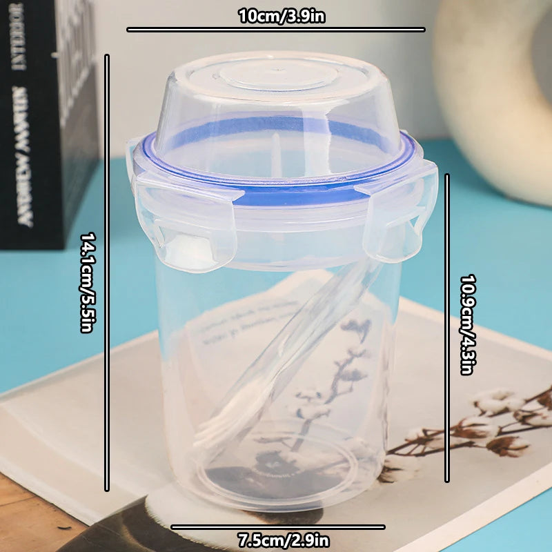 Breakfast Fruit Oat Yogurt Salad Cup With Lid And Spoon Fork Two-layers Food Storage Bento Box Fitness Fat-Reduced Taper Bowl
