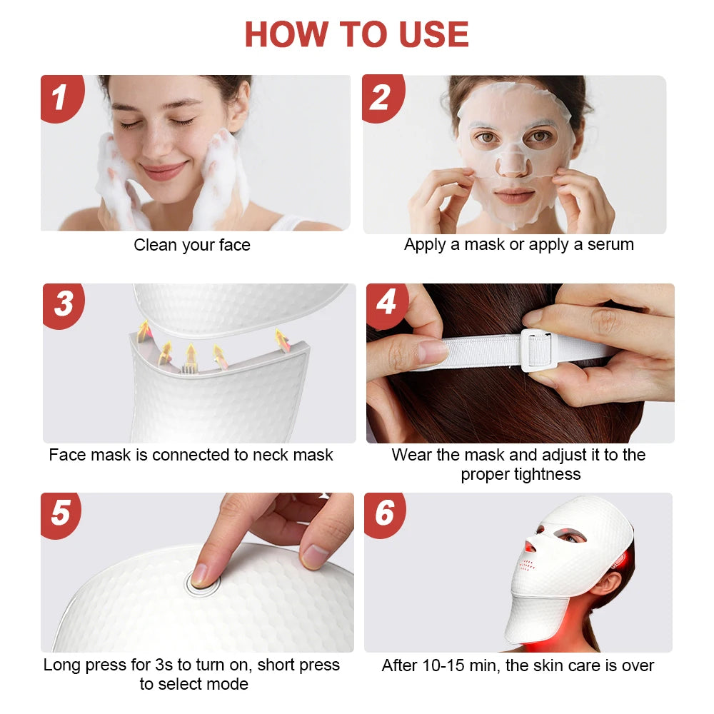 2 In 1 Facial LED Mask with Neck 7 Colors LED Face Mask Skin Care Facial Neck Beauty Mask Home Use Beauty Machine