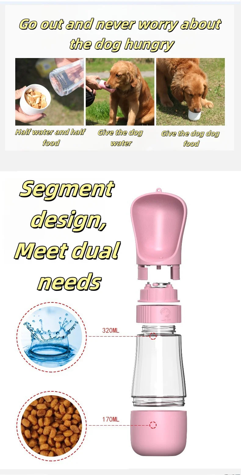 2In1 Portable Dog Water Bottle With Food Container For Small Large Dogs Cat Pet Outdoor Drinking Bowl Golden Retriever Supplies