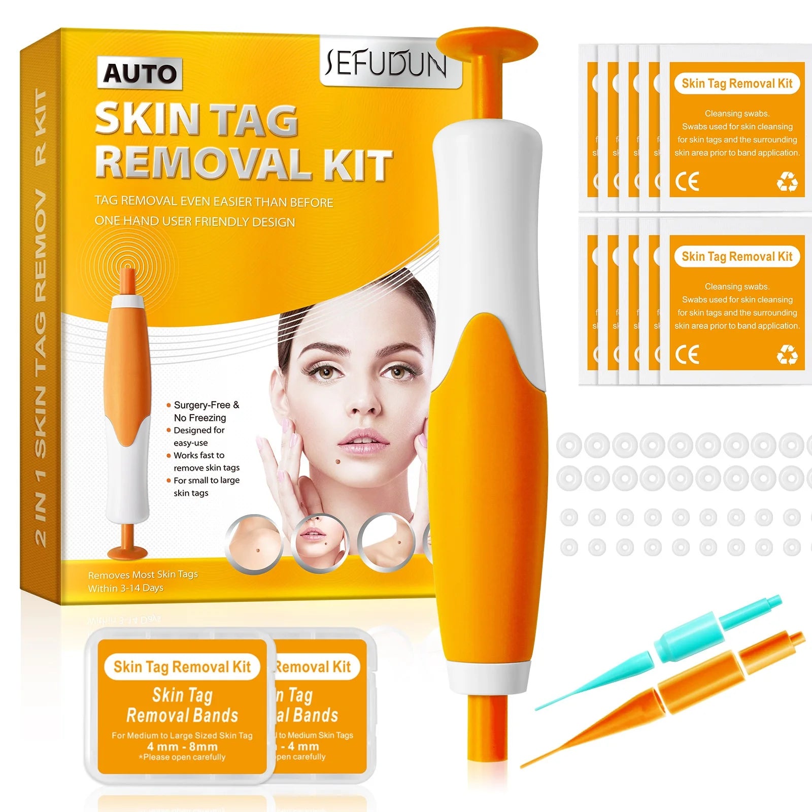 Auto Skin Tag Removal Kit For Small to Large Skin Tags 2-8mm With Cleansing Swabs and 2 Size Bands Easy To Use Skin Care Tool